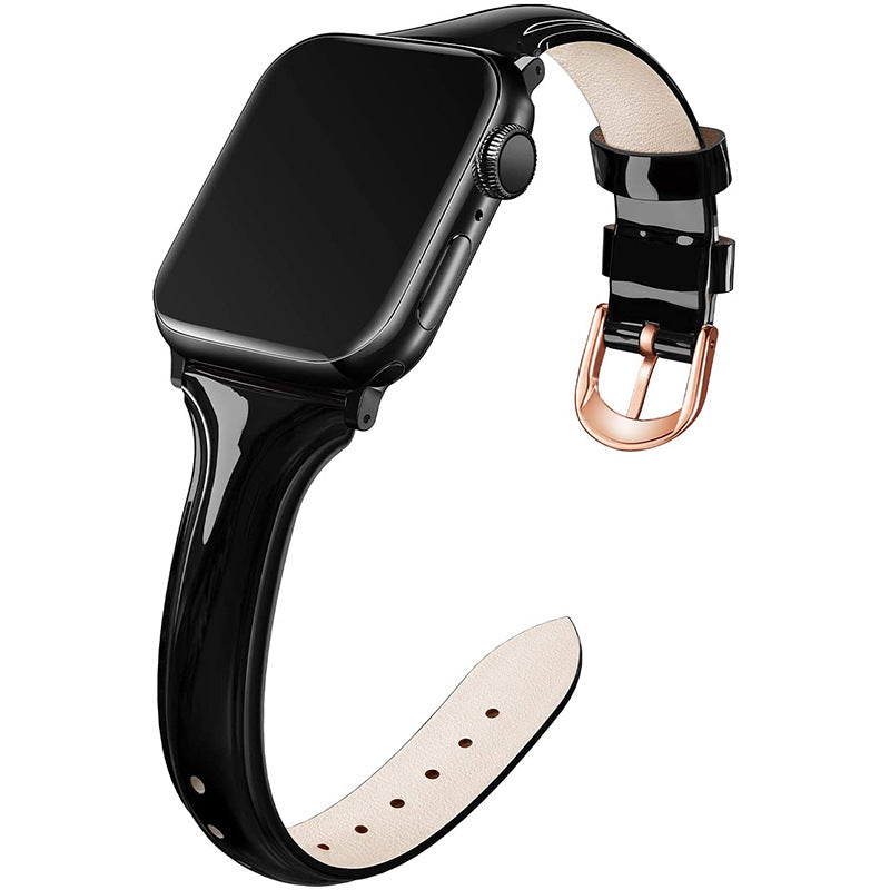 Compatible With , Suitable For  Watch 6se Strap Watch Small Waist Glossy Patent Leather Iwatch Leather Strap