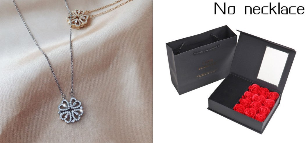 Magnetic Folding Heart-Shaped Four-Leaf Clover Pendant Necklace