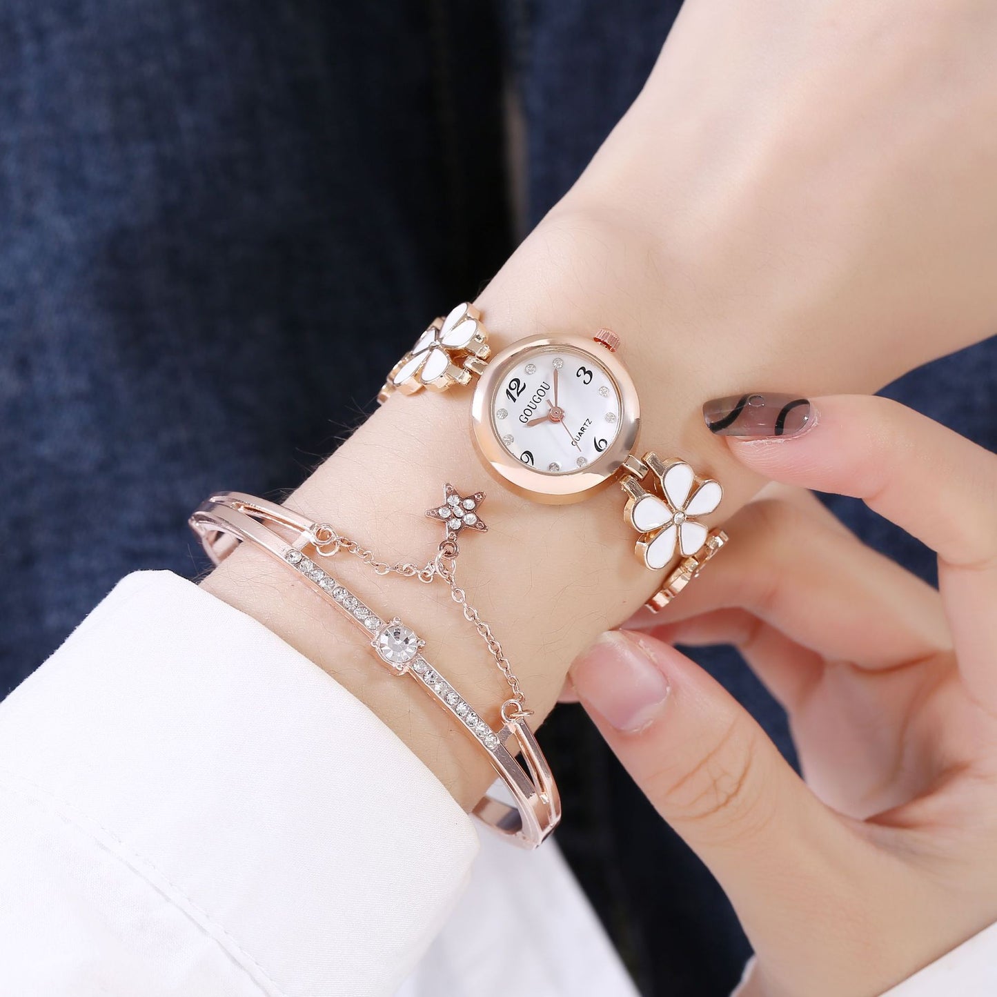 Floral Whisper Quartz Watch & Bracelet Set