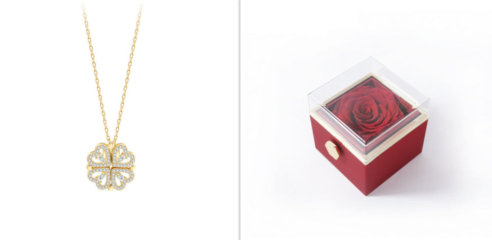 Magnetic Folding Heart-Shaped Four-Leaf Clover Pendant Necklace