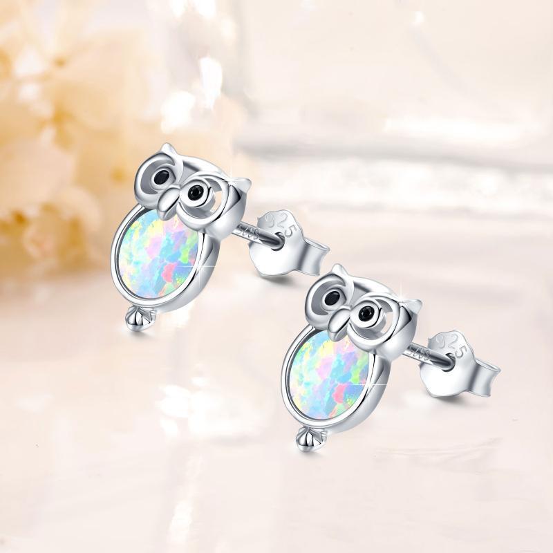 Sterling Silver Owl Small Cute Opal Stud Earrings Jewelry