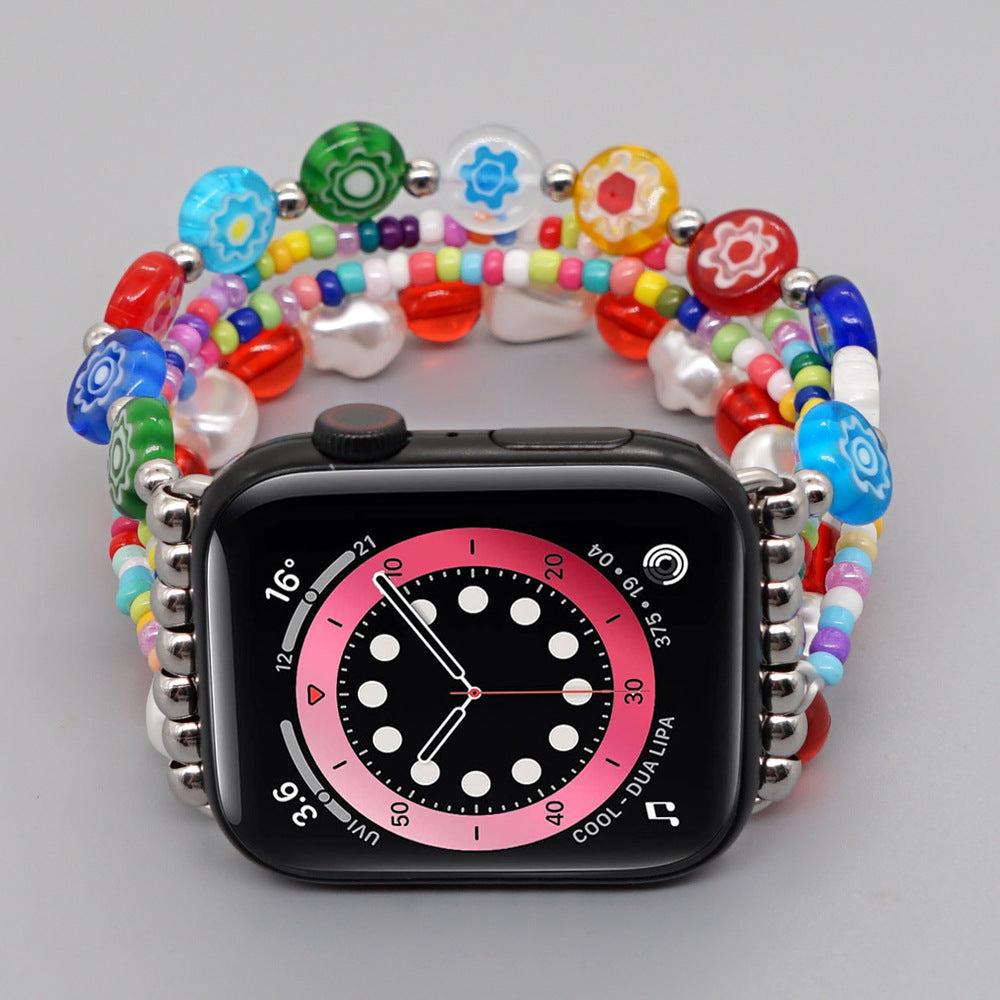 Soft Pottery Glass Pearl Beaded Jewelry Watch Strap