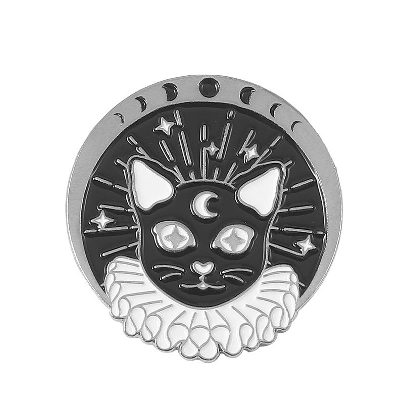 Skull Brooch Black Cat Head Horror Metal Plating Badge