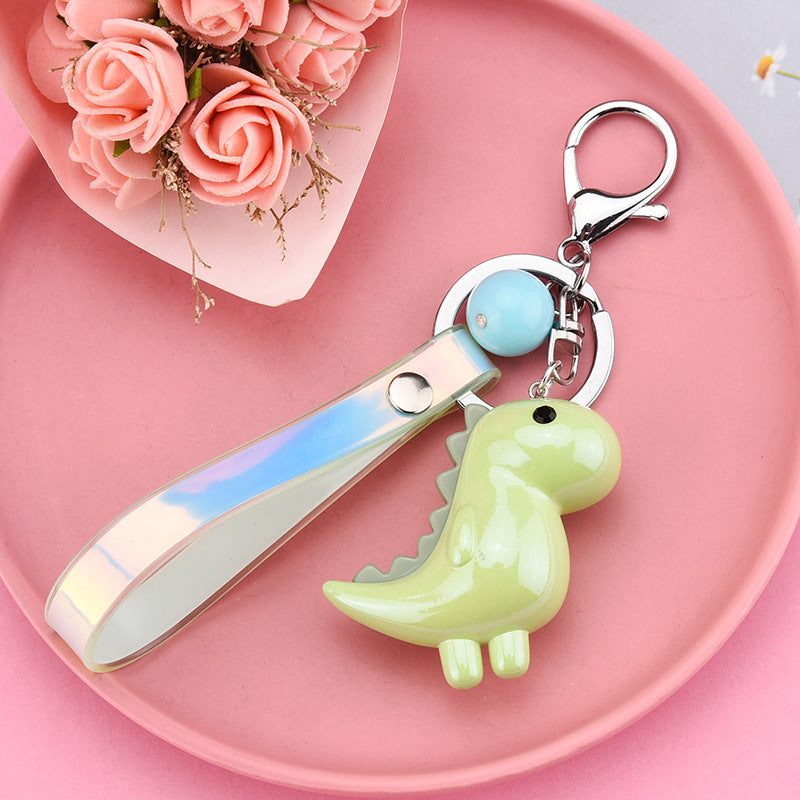 New Cute Little Dinosaur Car Keychain Pendant Creative Colorful Leather Cord Keychain