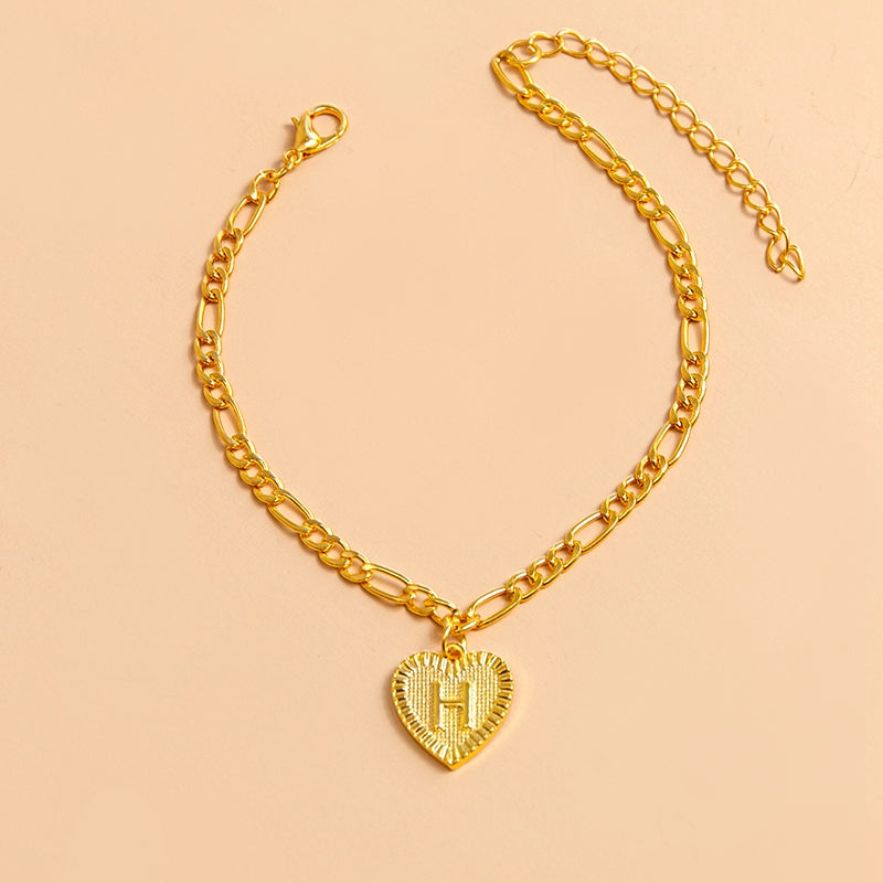 Initial Letter Anklet Gold Color Heart Pendant Foot Bracelets Women