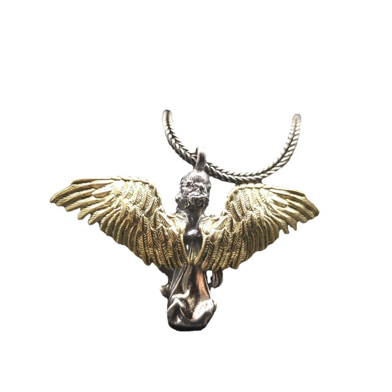 Sterling Silver Retro Trendy Angel Pendant Sweater Chain Hip Hop Cool