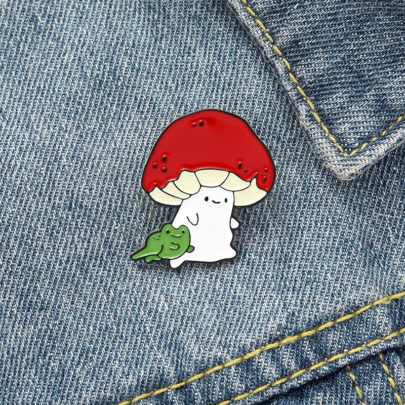 Mini Red Mushroom Brooch Alloy Paint Frog Pin Cowboy Badge