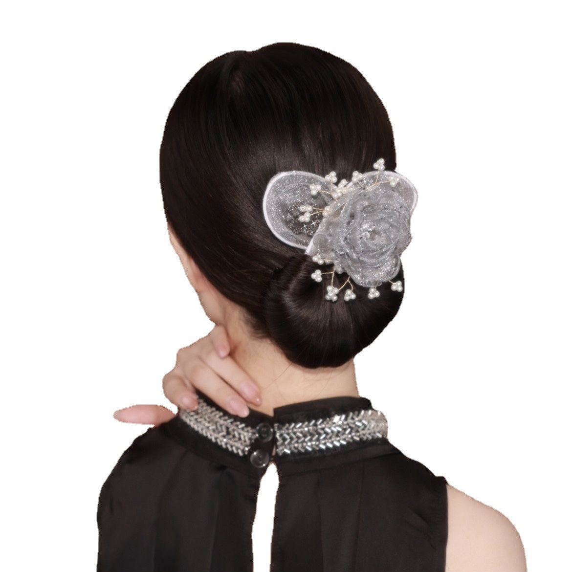 Starry Sky Flower Style Updo Topknot Hair Clip Black Exquisite Headdress