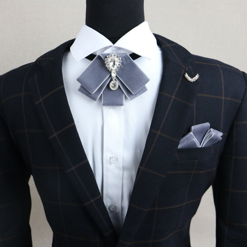 Bow Tie Pocket Square Set Black Diamonds