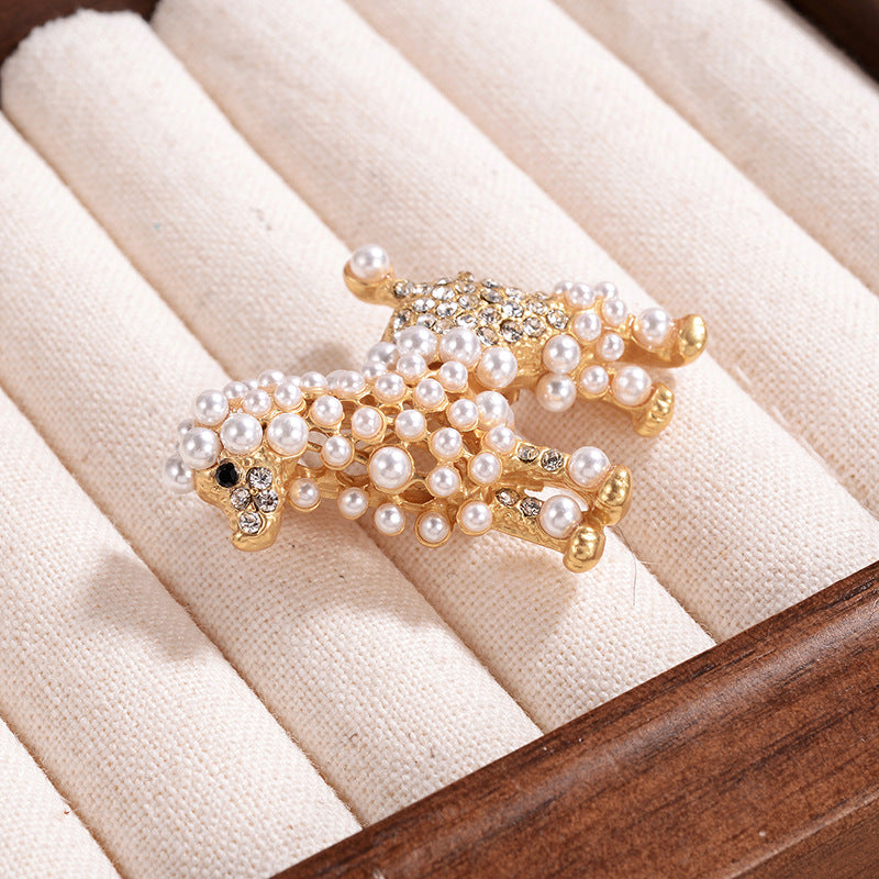 Diamond Animal Dog Shape Pearl Brooch