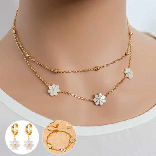 Gold Plated Daisy Flower Titanium Steel Jewelry Set