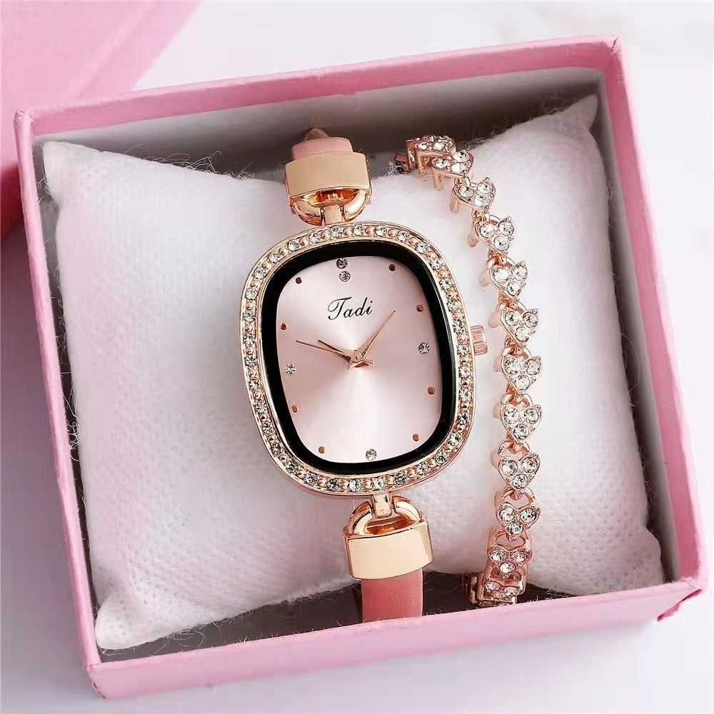 Women's Watch Bracelet Suit Two-piece Women's Quartz Watch Diamond Rhinestone Thin Belt Fashion Watch