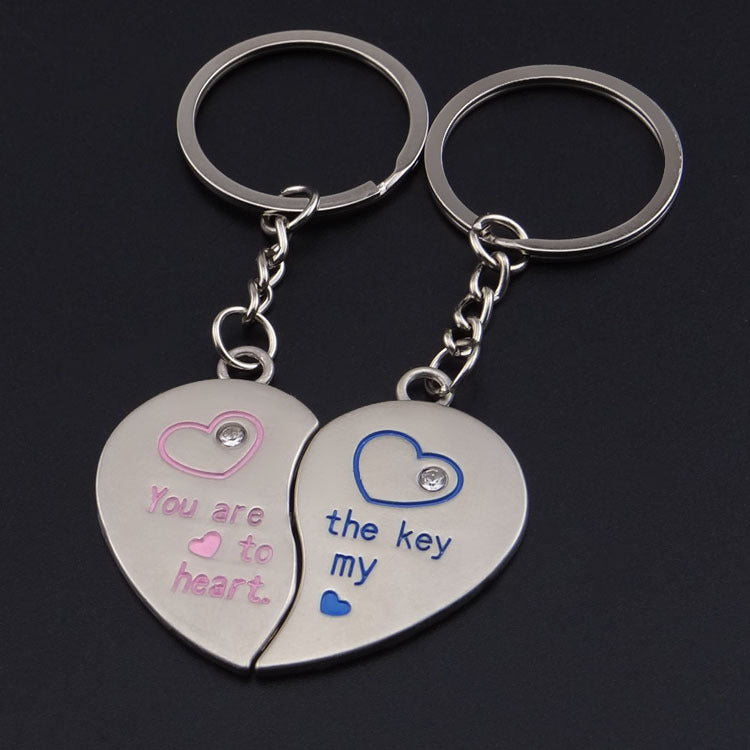 Metal Heart Shaped Couple Keychain Pendant Small Gift