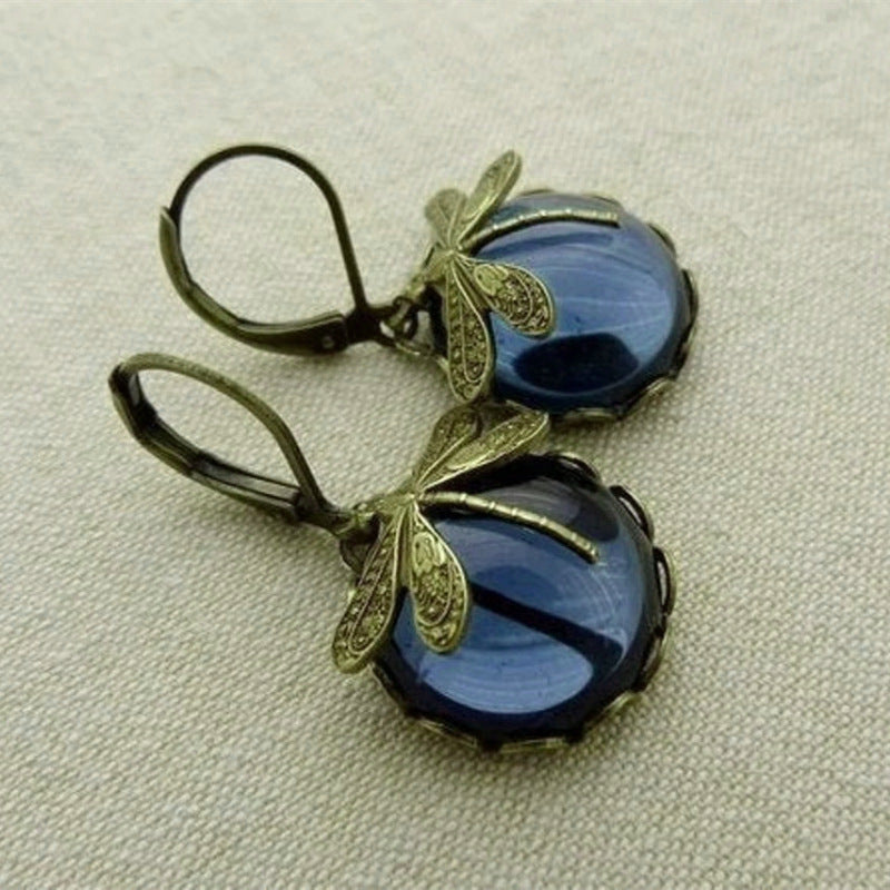 Vintage Dragonfly Pendant Boho Chakra Drop Earrings