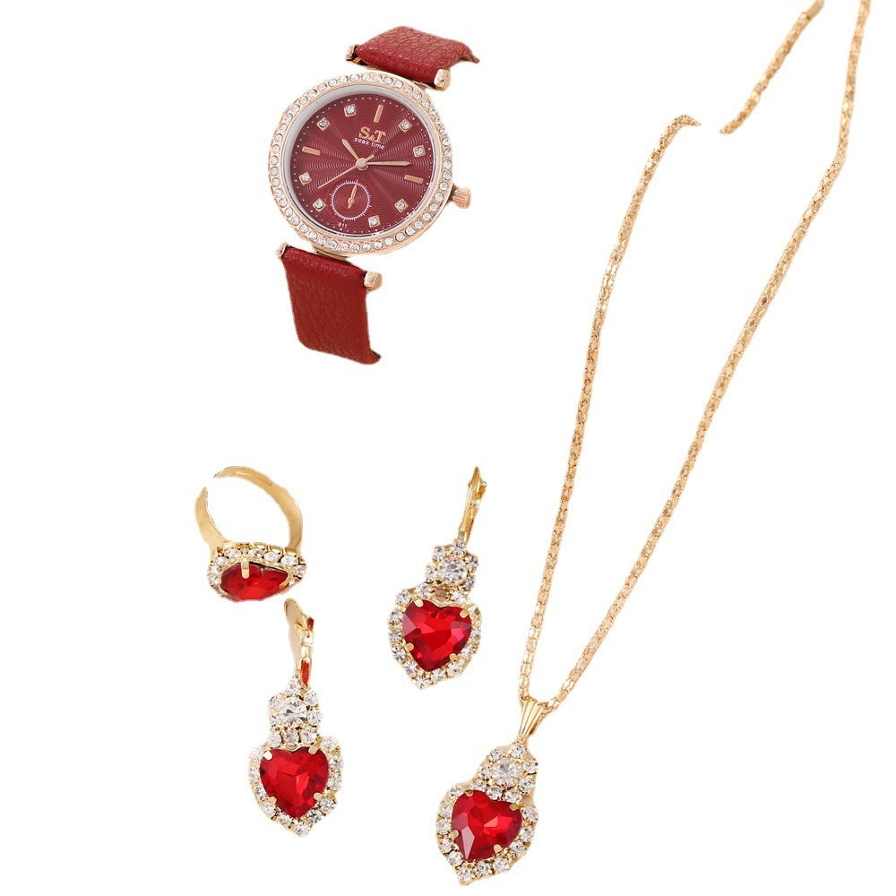 Dazzling Diamond-Accented Quartz Watch & Jewelry Set