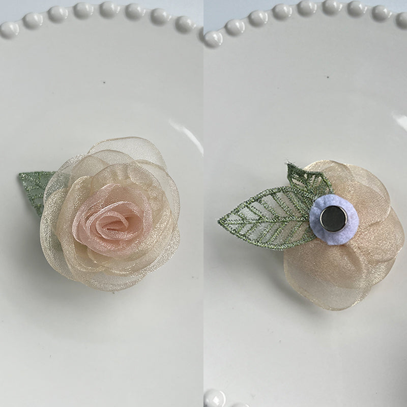 Pearly Gauze Petal Rose Brooch