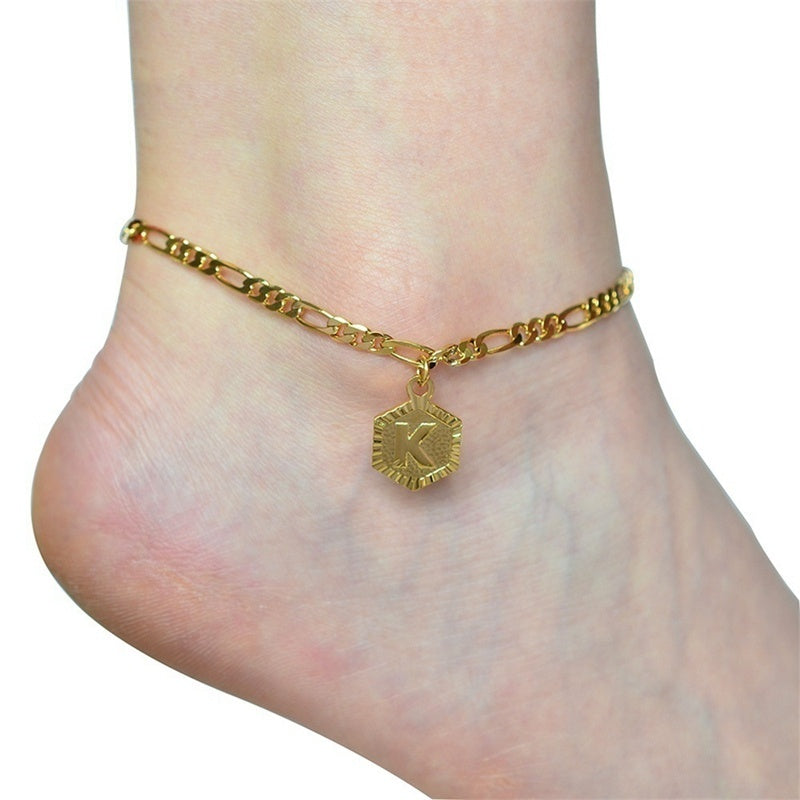 26  Alphabet Letter Anklet Gold Color Foot Chain Bracelet