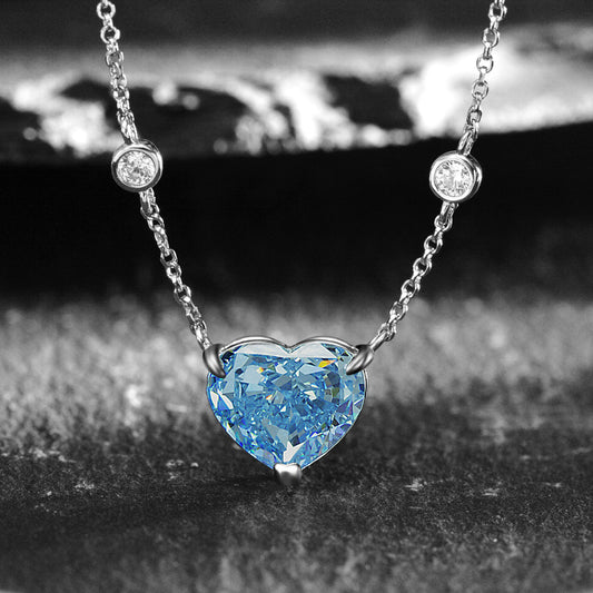 Ocean Blue Heart-shaped Necklace Zircon S925 Sterling Silver