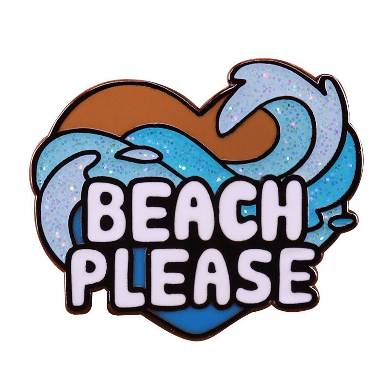 Glitter Beach Love Brooch Kawaii Wave Series Badge