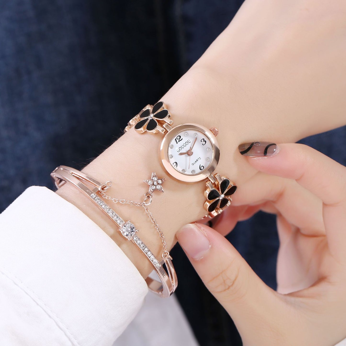 Floral Whisper Quartz Watch & Bracelet Set