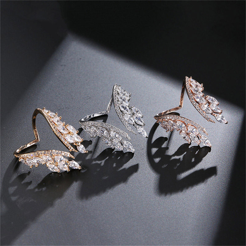 Creative Angel Wings Opening Ring Exquisite Women's Rhinestone Rings Personalized Jewelry