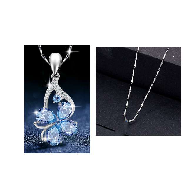 Fashion Blue Crystal European And American Retro Silver Plated Dignified Pendant