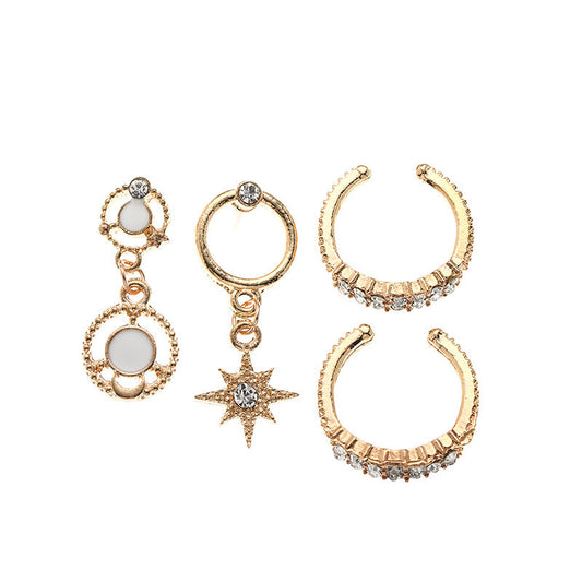 Diamond - Encrusted Octagon - Shaped Clip Earring Set