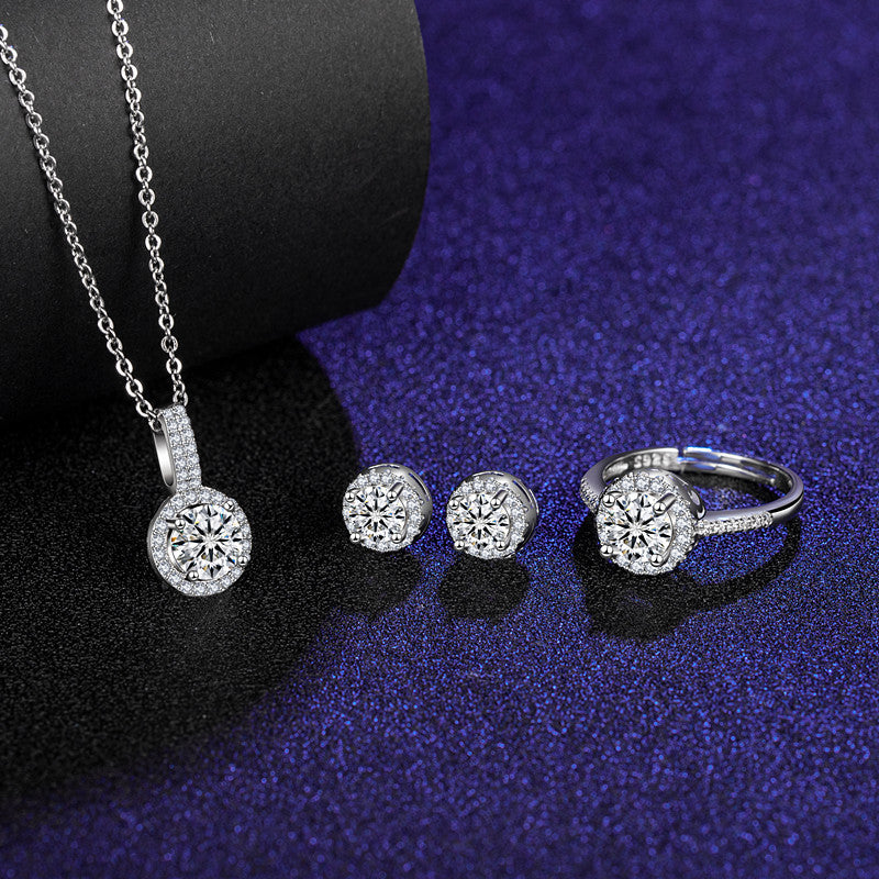 Six Claw Moissanite Ring Stud Necklace Women's Jewelry Set