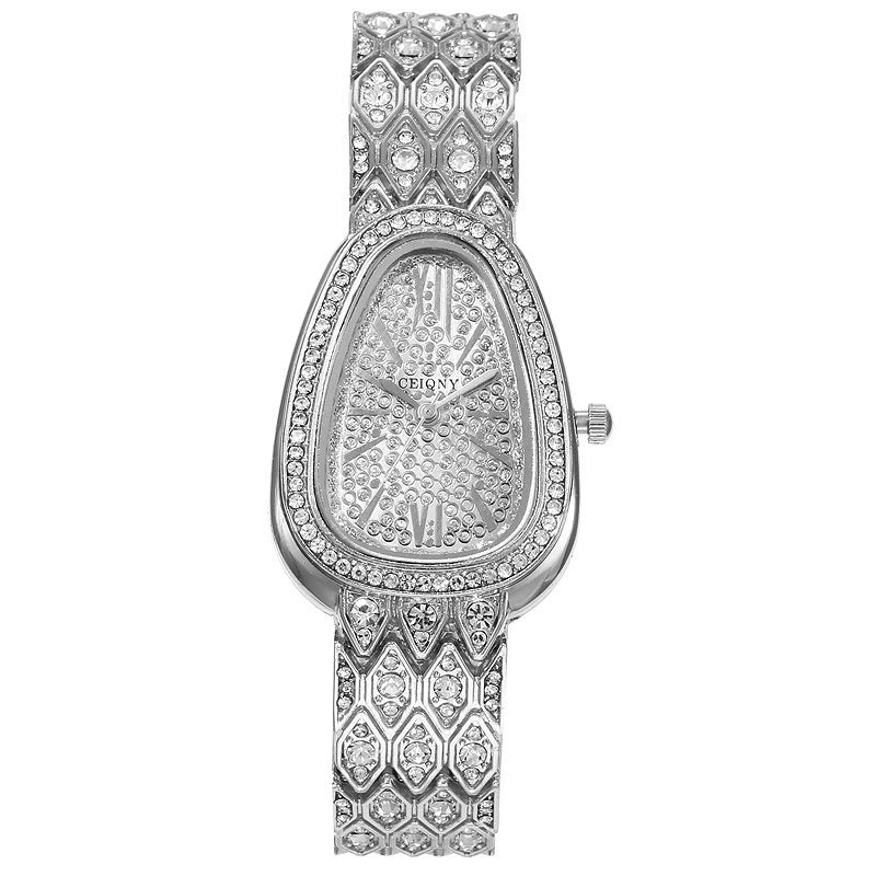 A Watch With A Steel Chain Is Studded With Flashing Diamonds