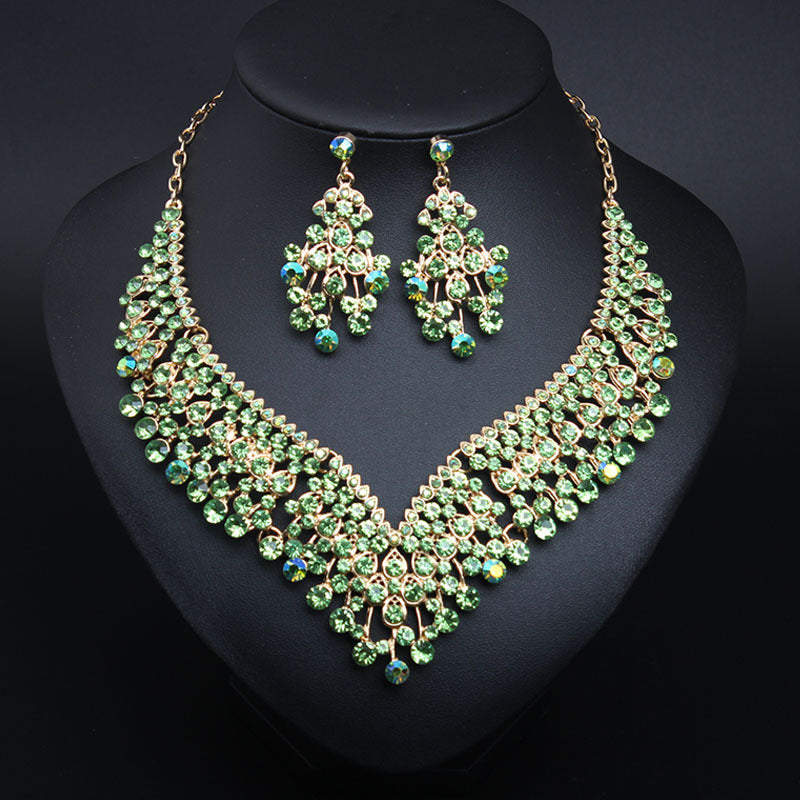 Creative Crystal Collarbone Necklace Earring Set