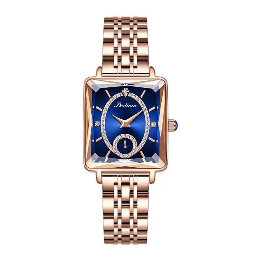 Fashionable Rose Gold Square Women's Diamond Two-pin Half Watch