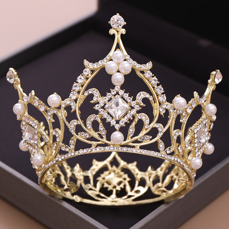 Baroque Bridal Tiara Crown Square Diamond Round Princess Crown