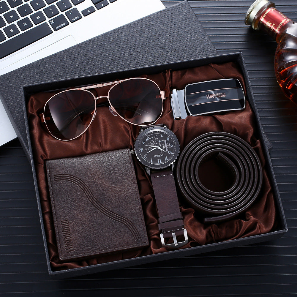 Men's Fashion Accessory Set: Watch, Belt, Wallet & Glasses