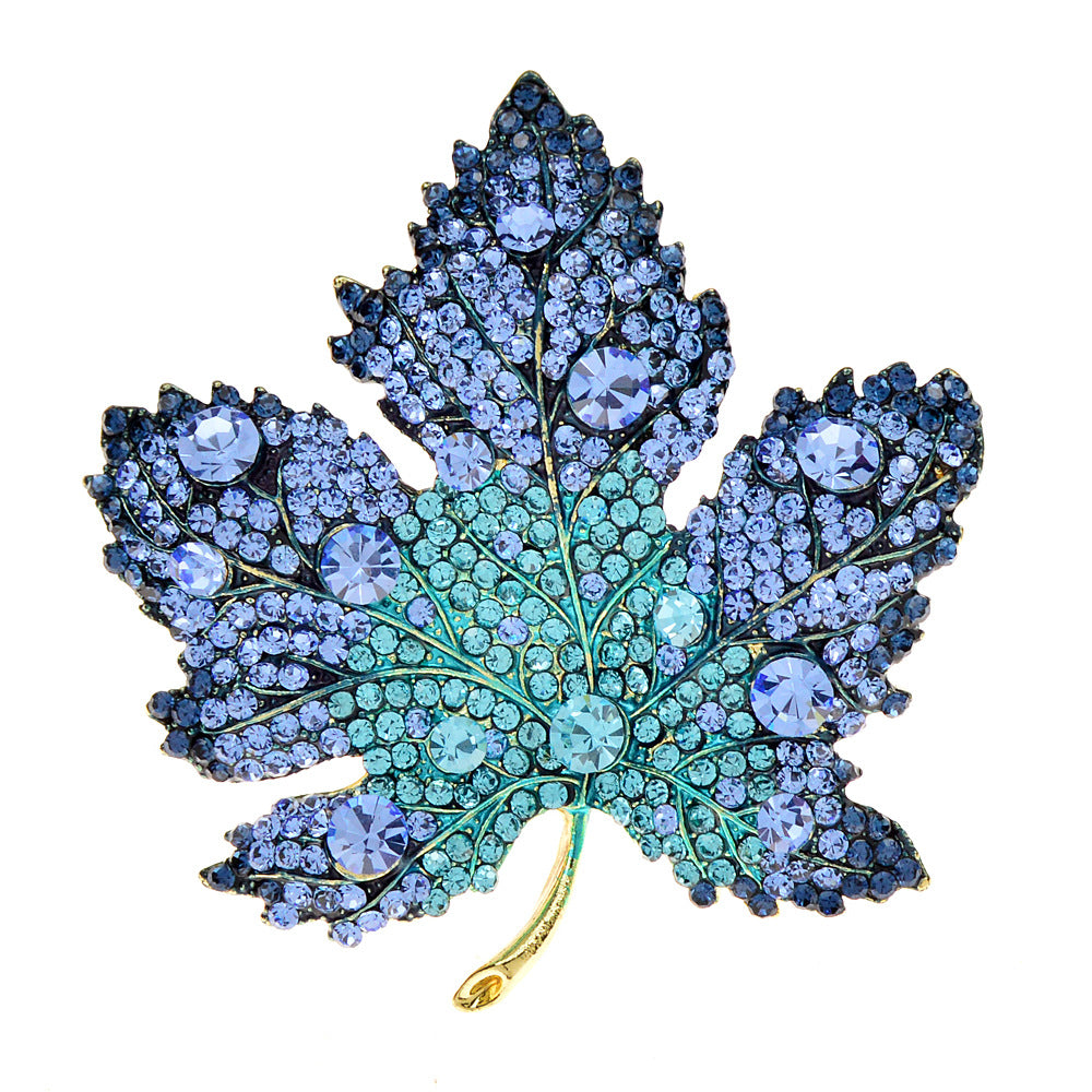 Fashionable And Elegant Blue Gradient Maple Leaf Brooch