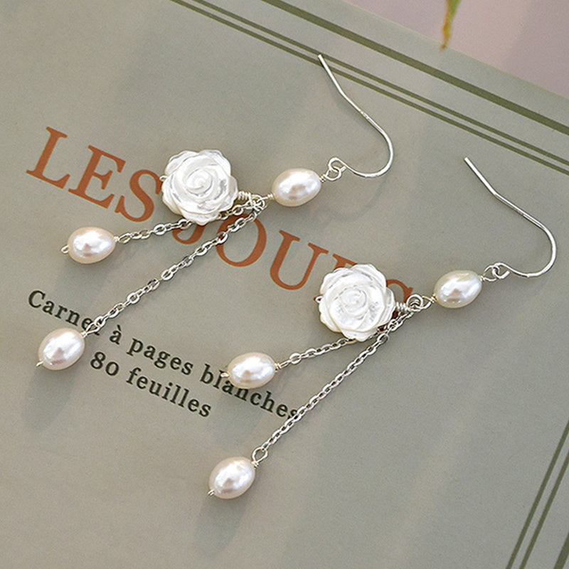 Fashionable Freshwater Pearl Camellia Earrings