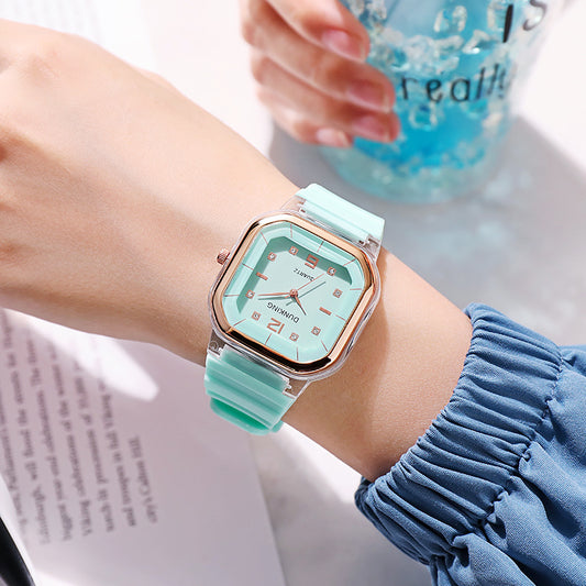 Student Style Children's Silicone Diamond Trend Fashion Square Women's Watch