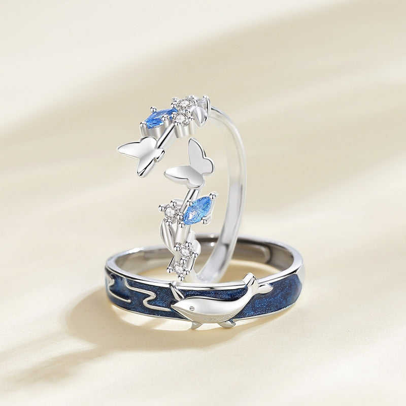 Fashion Whale Butterfly Couple Ring Girl