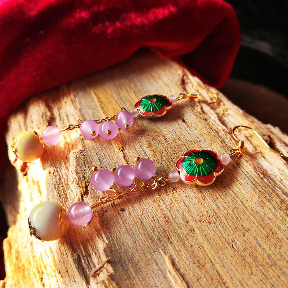 New Product Earrings Ceramic With Chalcedony Cloisonne Ethnic Jewelry Accessories