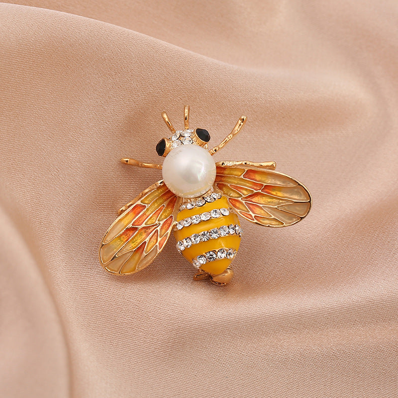 Cartoon Cute Bee Zircon Diamond Pearl Brooch