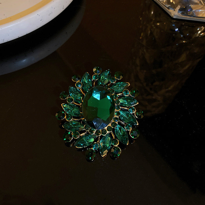 French Emerald And Diamond Delicate Brooch