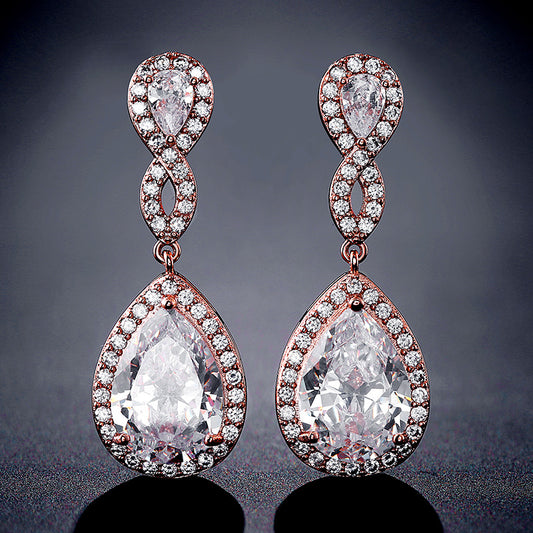 Bridal Banquet Drop-shaped Earrings With AAA Zircon