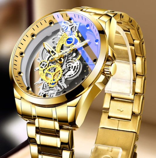 Men's Gold Skeleton Vintage Automatic Quartz Watch