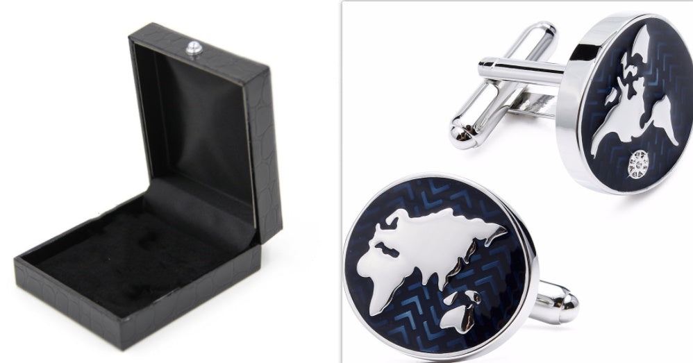 World Map Blue Cufflinks: Vintage Elegance for Men