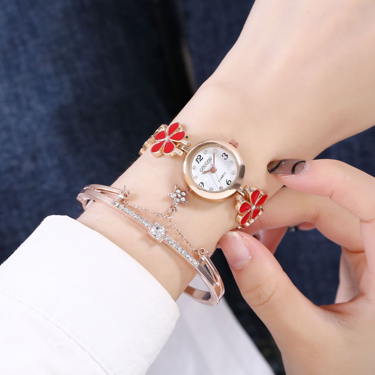 Floral Whisper Quartz Watch & Bracelet Set