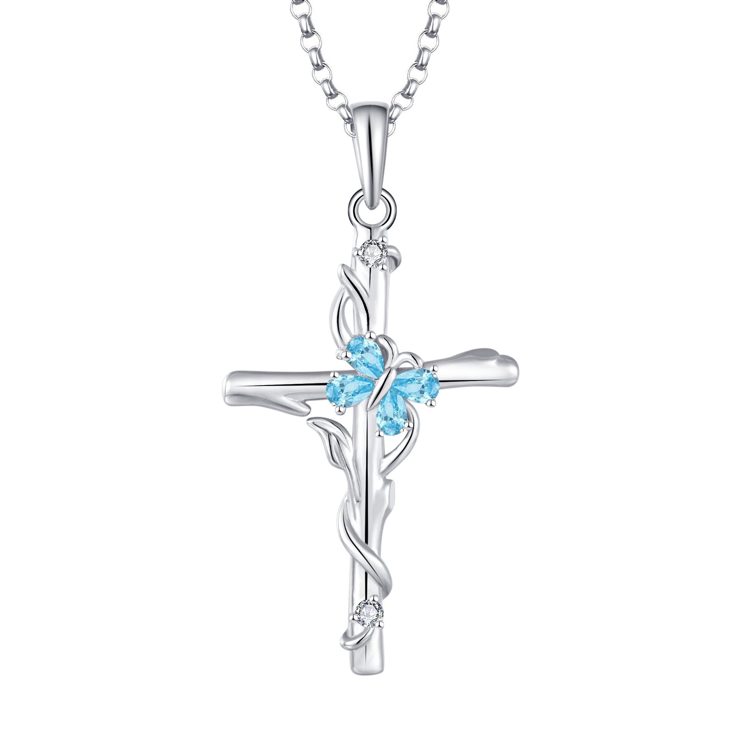 S925 Sterling Silver Zircon Pendant Cross Necklace For Women