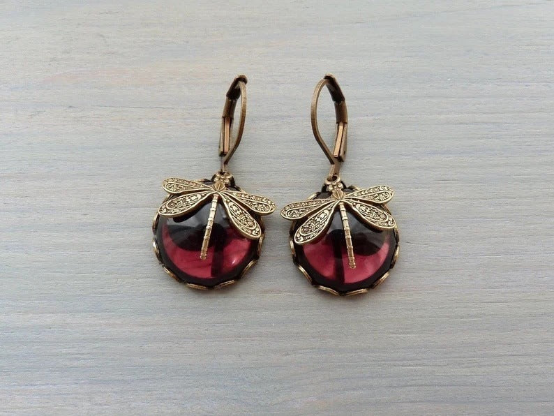 Vintage Dragonfly Pendant Boho Chakra Drop Earrings