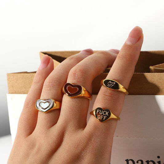 Metal Love Heart Ring Titanium Steel Peach Heart Ring