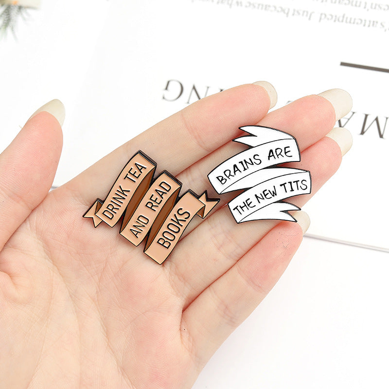 Creative Letter Ribbon Shape Alloy Brooch Ornament Cartoon Badge