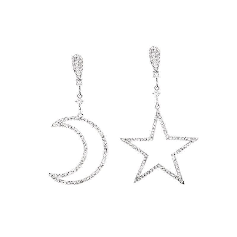 Ins Star Moon Asymmetric Earrings Women