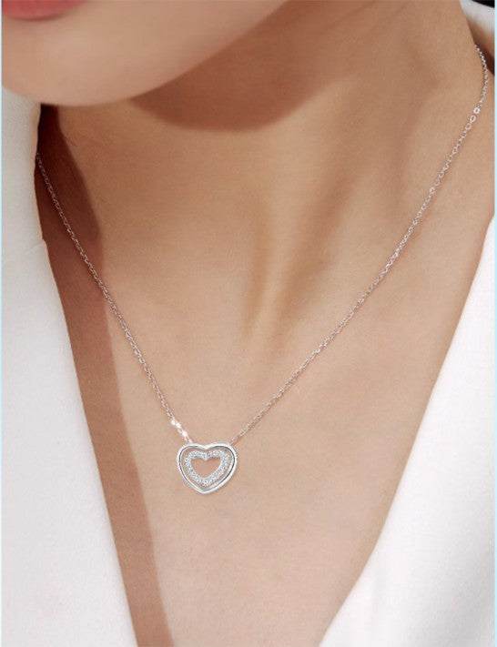 S925 Sterling Silver Heart To Heart Pendant Necklace